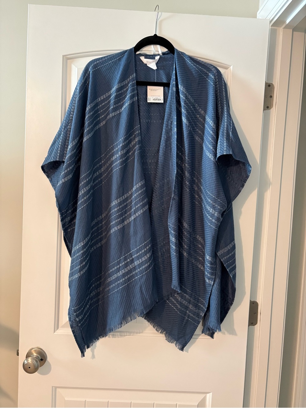 LC Lauren Conrad NWT Blue Metallic Stripe Kimono Wrap Cardigan Sweater Cozy OS